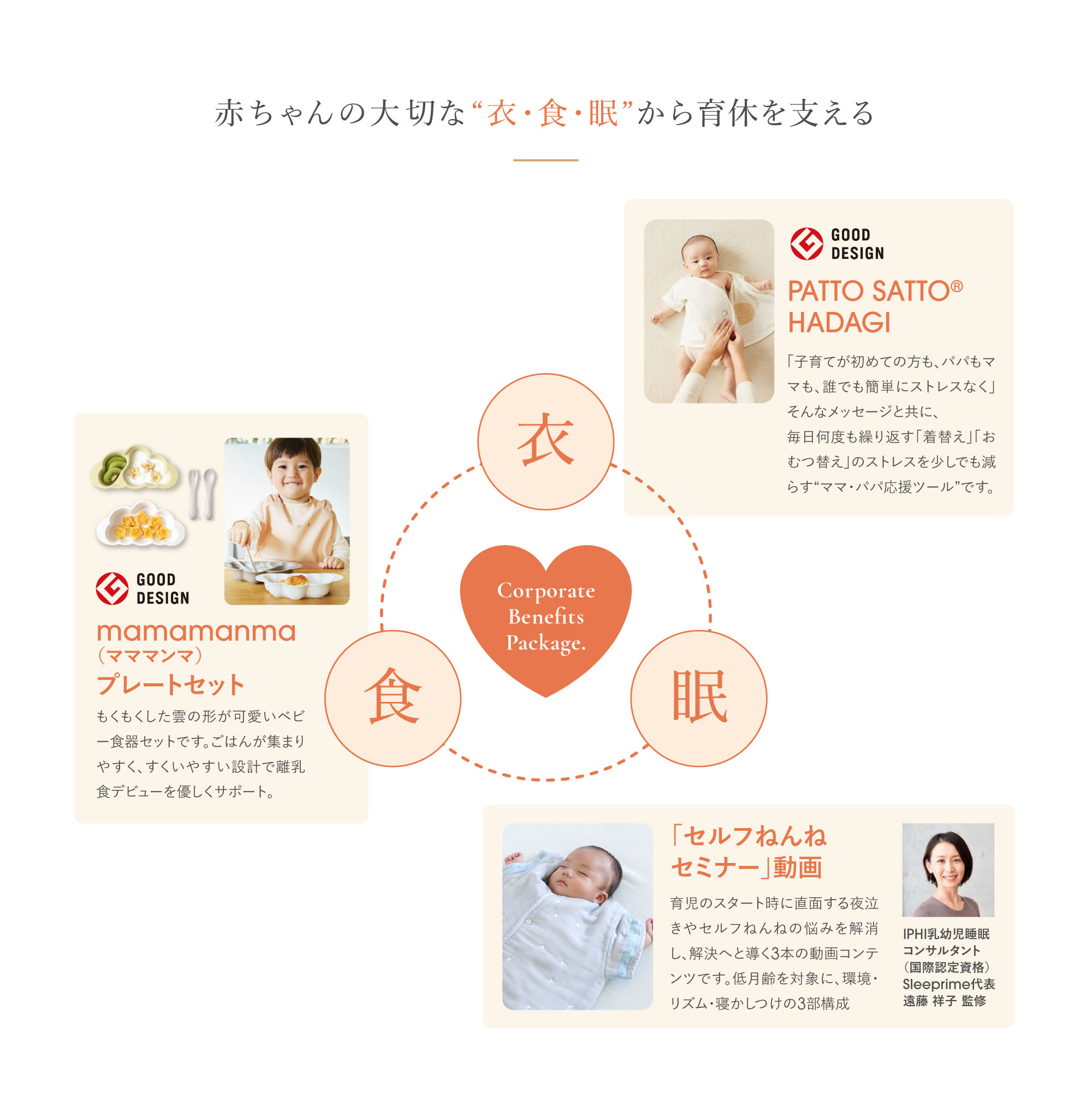 赤ちゃんの大切な衣食眠から育休を支える