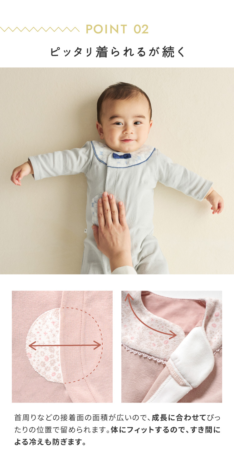 ピッタリ着られるが続く　PATTO SATTO ROMPERS　パッとサッとロンパース